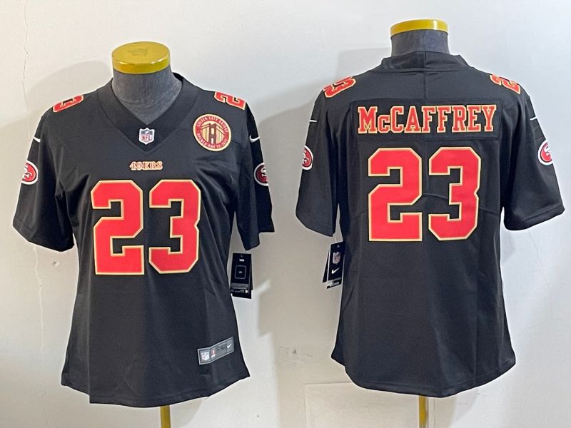 Women San Francisco 49ers 23 Mccaffrey Black Gold 2024 Nike Vapor Limited NFL Jersey style 12023